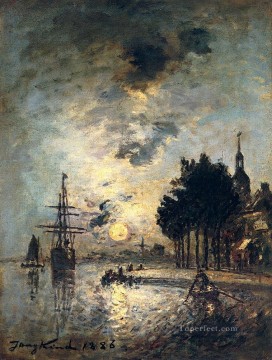 Landscapes Painting - Johan Barthold Jongkind Clair De Lune seascape